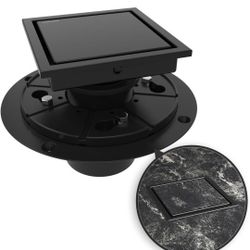 (New in Box) 
4 Inch Shower Square Drain Black Floor Drain with Flange Reversible 2-in-1 Cover Tile Insert Grate Removable SUS304 Stainless Steel CUPC