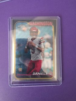 2024 Topps Chrome Jayden Daniels Rookie Card (#201), showing him in his Washington Commanders uniform