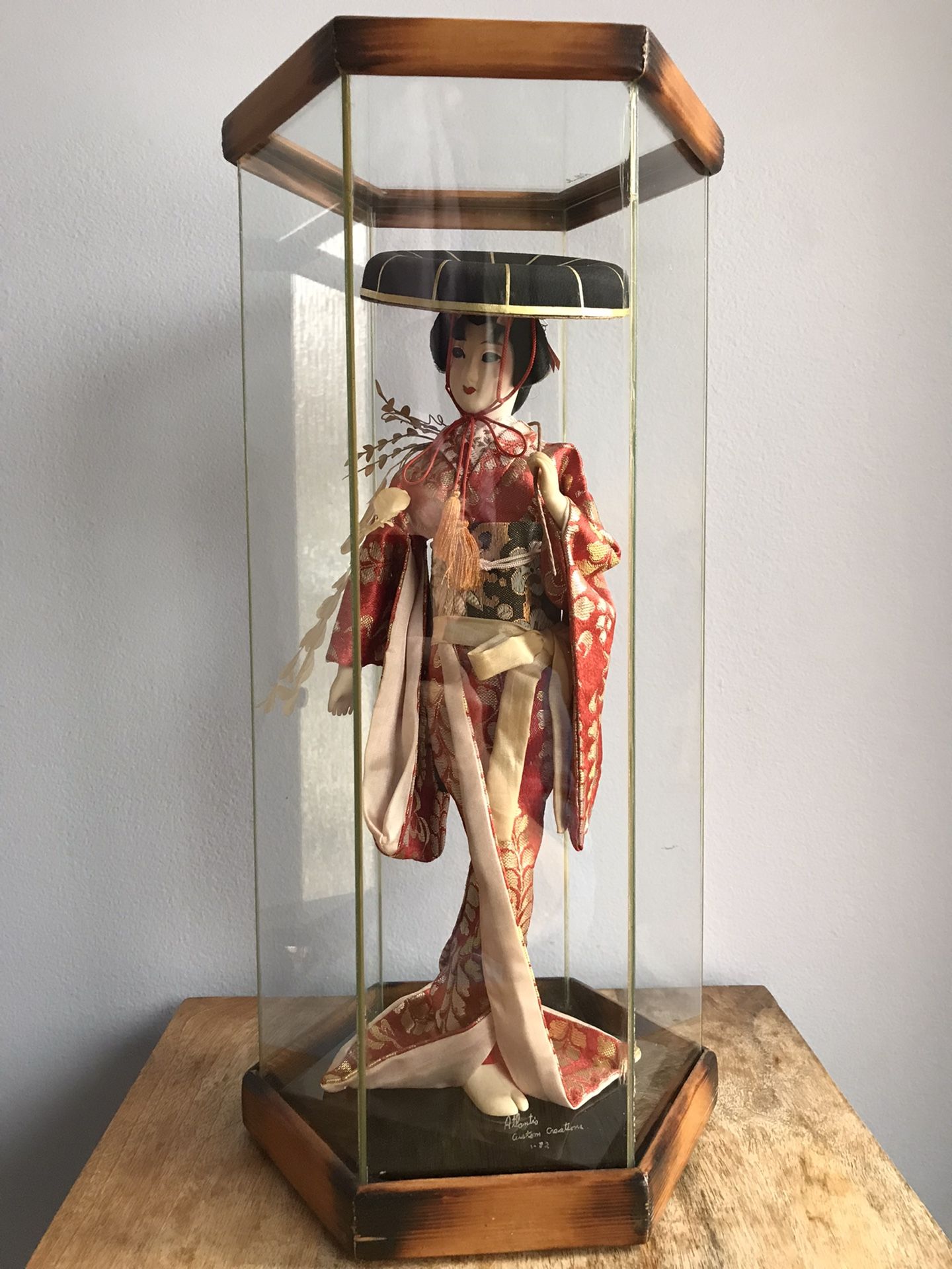 Vintage Japanese Geisha Doll with 18” Glass Case -  Atlantis Collection