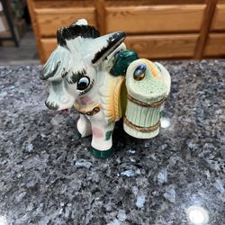 Vintage 1950’s Ceramic Donkey With Pair Of Salt And Pepper Shakers.  Preowned 