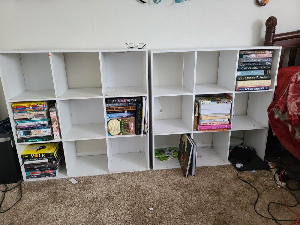 2 White 3x3 Cubby Cubicle Wooden Shelf