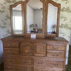 Oak Dresser With Jewelry Mirror