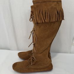 Minnetonka Moccasins Knee High Boot Fringe Women Suade Size 6 $65