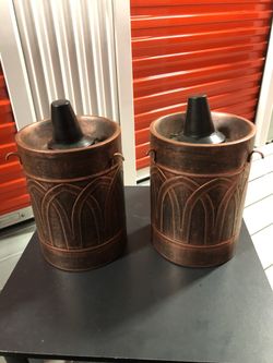 Two Decorative, Metal Citronella Candle Holders