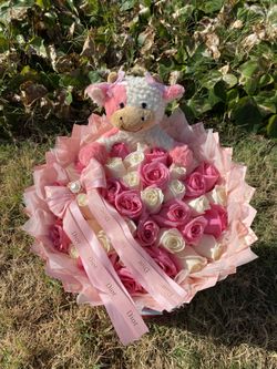 50 pink and white roses