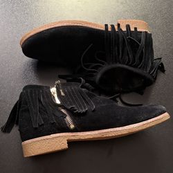 Kate Spade Womens Size 7.5 Black Bettie Suede Fringe Ankle Booties 