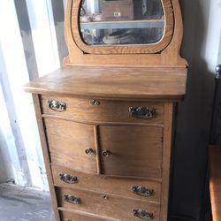 Antique Dresser with Mirror — Oak