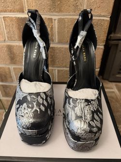Azalea Wang Zipporah Platform Pumps Black Silver 8 New