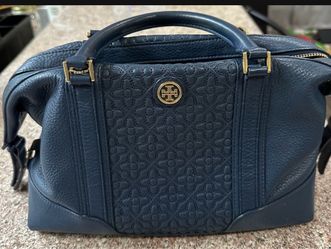 Tory Burch Navy Blue Leather Satchel