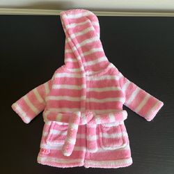 Our Generation OG 18in Doll Plush Hooded Bathrobe Robe Pink White Striped Battat