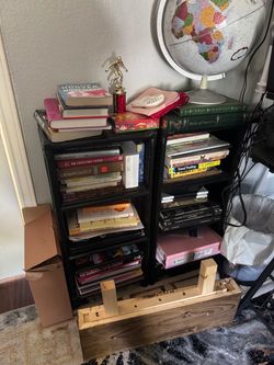 2 short woven bookshelves