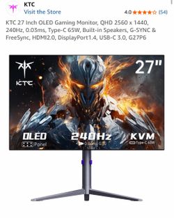 KTC 27 Inch OLED Gaming Monitor, QHD 2560 x 1440 (LIGHTLY USED)