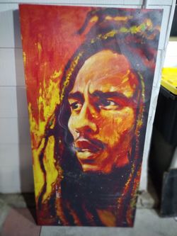 Bob Marley Up In Smoke By Stephen Fishwick Signed Canvas Transfer Print Painting 26.5" X 53" X 1.5"