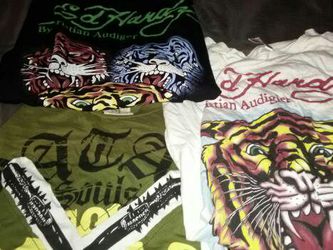 Clothing for sale. Shorts: size 38 Shirts sizes XXL on Ed Hardy and Coogi and XXXL on the green Black Label long sleeve
