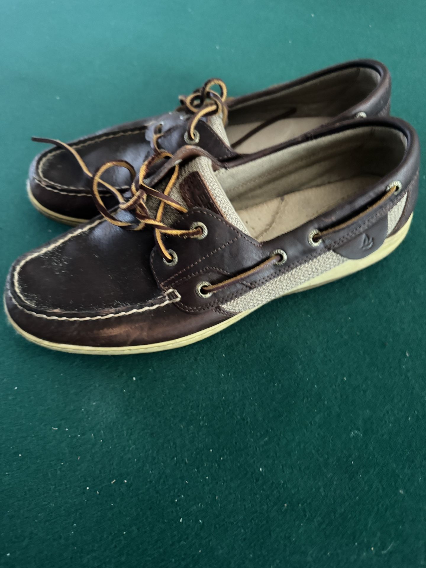 Sperry Top-Sider Women’s Leather Boat Shoes Brown Tan Mesh Size 10