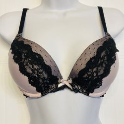 Victorias Secret Dream Angels Pushup Bra Lace Cross Back Padded Underwire Sz 34C