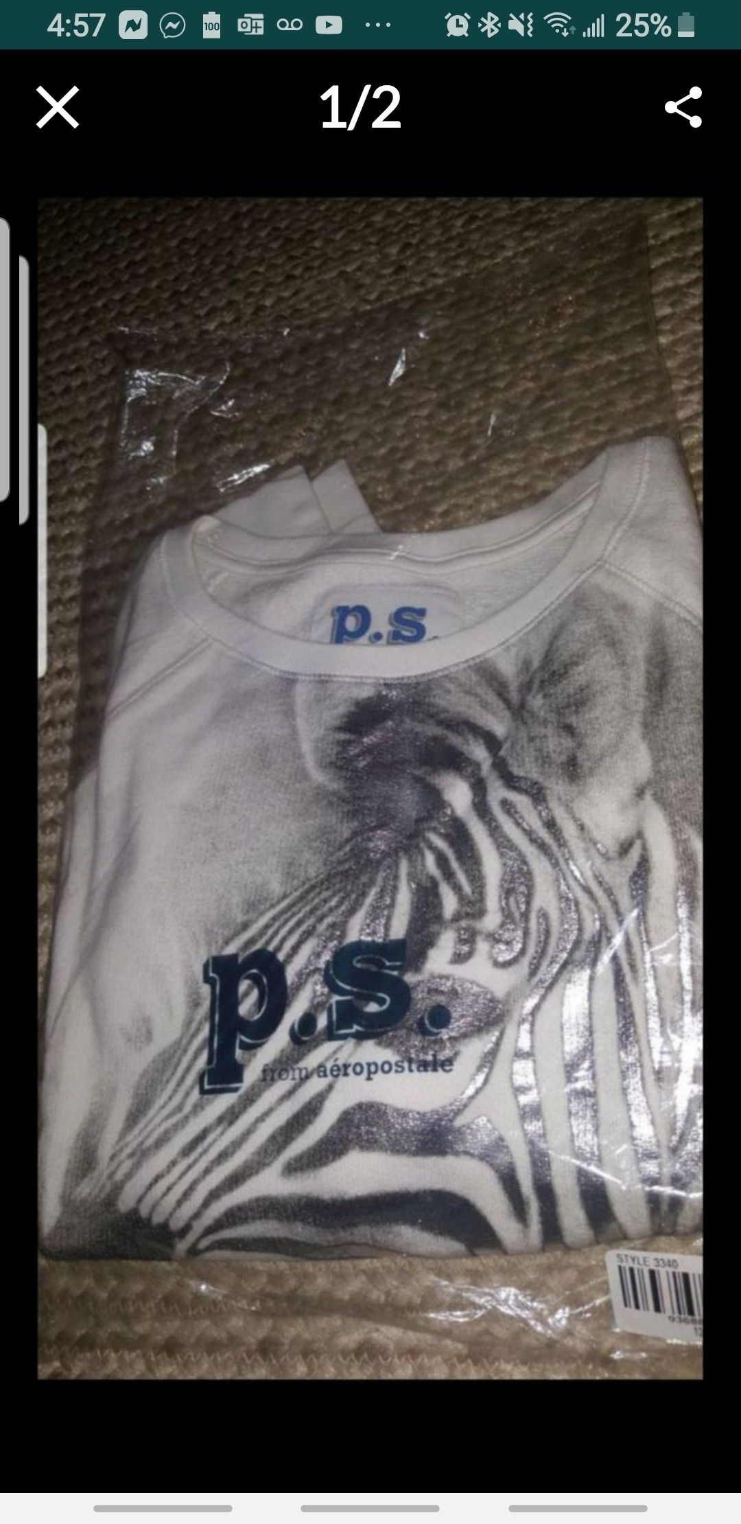 Brand New - PS Girls White Zebra Long Sleeved Shirt - Size girls 10/12