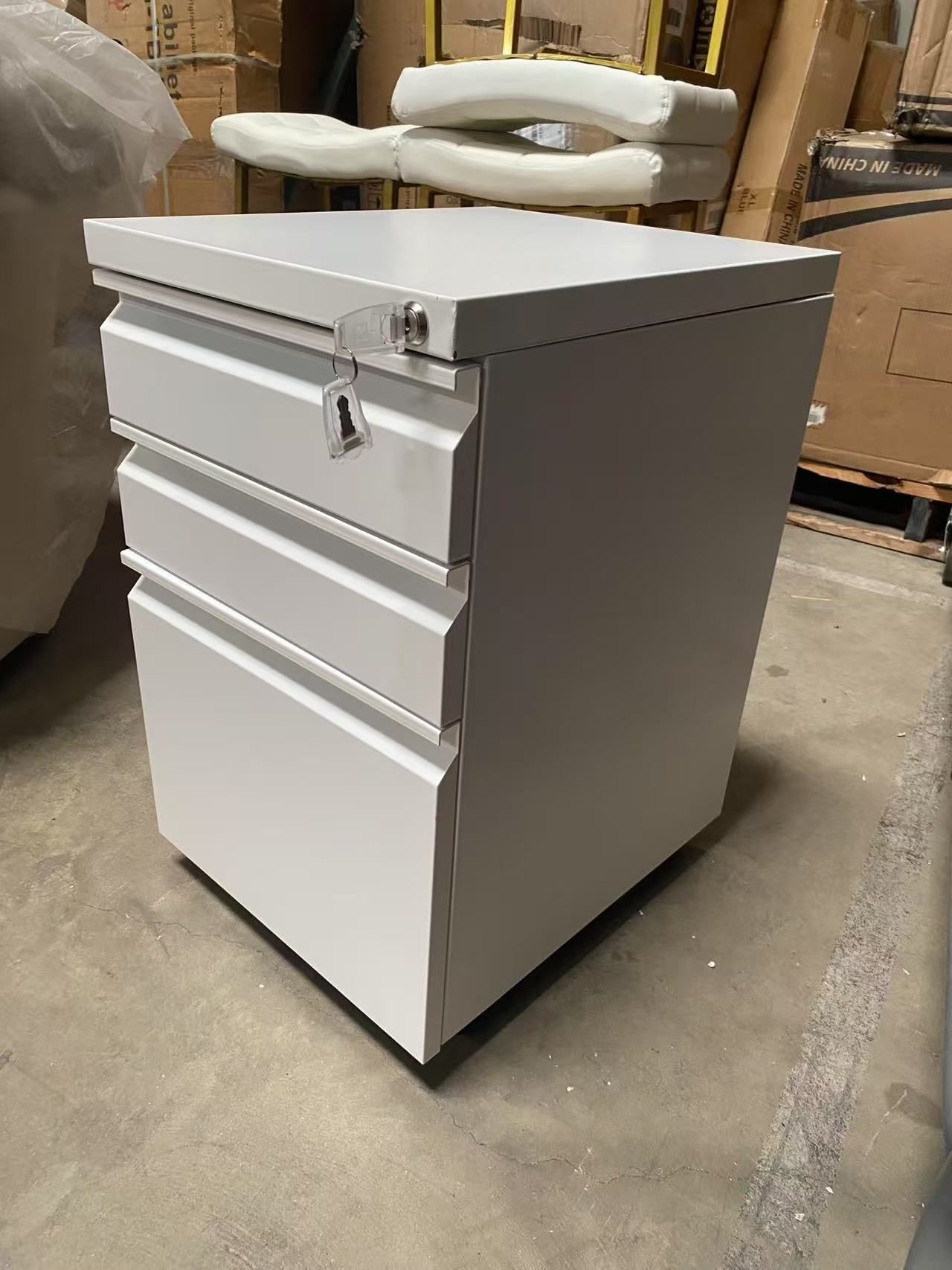 Mobile File Cabinet for Home Office, Lockable 3 Drawer Filing Cabinet with Wheels for A4-Size/Letter-Size/Legal-Size, Fully Assembled Except Casters,
