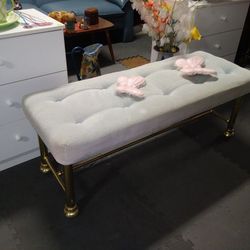 Vintage brass legged baby blue bench by Dresher Manufacturing Co.