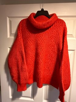 Red Chunky Knit Turtleneck Sweater