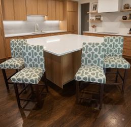 Counter Stools - Green/Beige with Dark Wood Legs - 4 available