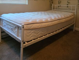 White Metal Bed Frame with Mattress