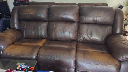 Brown Leather Reclining Sofa