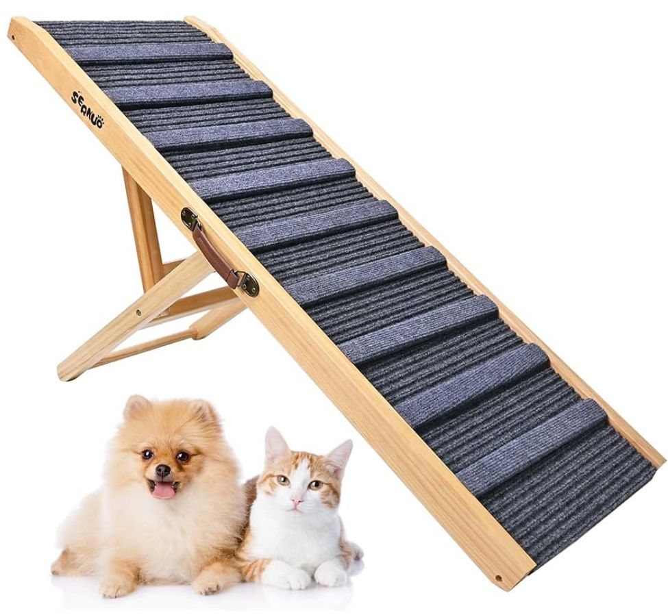 Dog Ramp for Bed Large Dog,Wooden Dog Ramp,Portable Pet Ramp with Anti-Slip Traction Mat，Adjustable Heights from 13.8" to 27.6"，Adjustable Dog Ramp fo