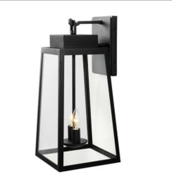Hampton Bay Corbin Large 20 in. Modern 2-Light Black Hardwired Outdoor Tapered Wall Lantern Sconce with Clear Glass