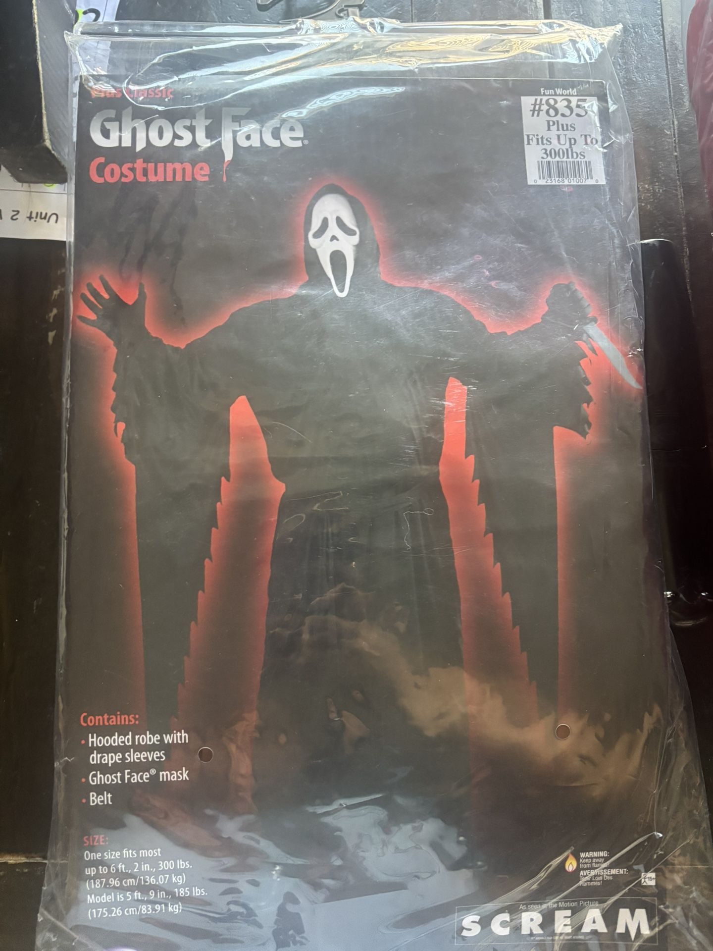 Ghost face costume used once