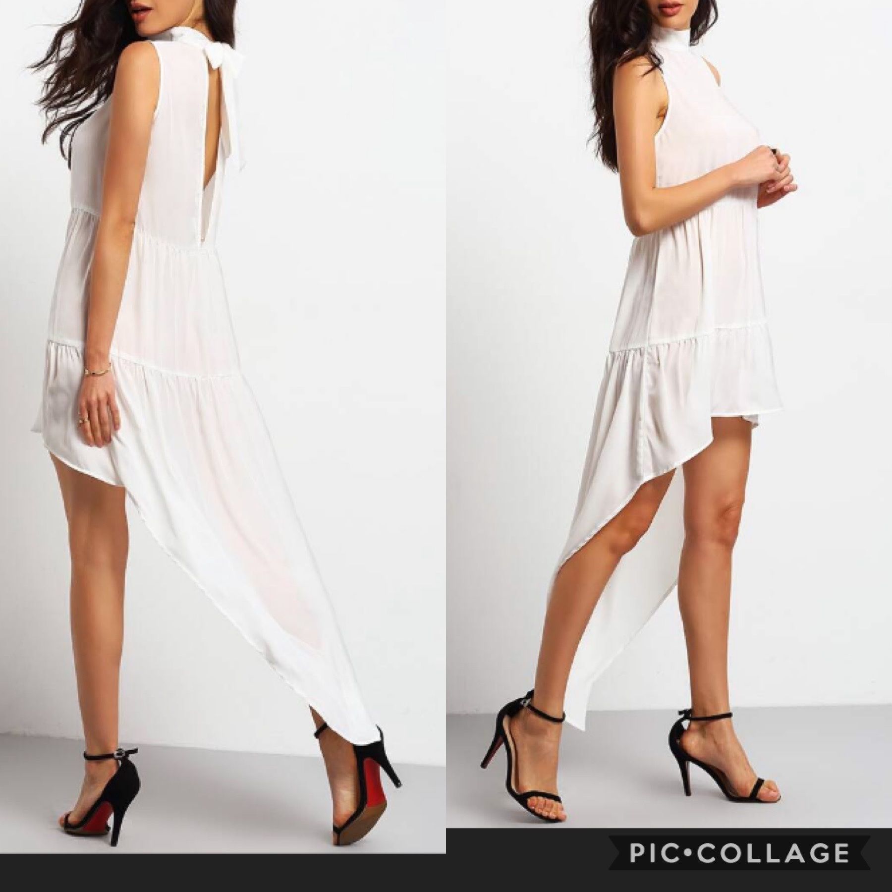 White Asymmetrical Sleeveless Dress size L