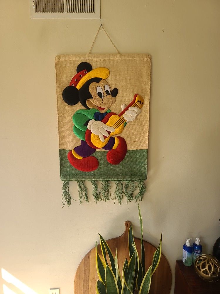 Vintage Rare Wall Art. silk embroidery disney inspired' One of A Kind. 31"×22.  #4