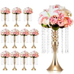 Unittype 12 Pcs Wedding Centerpieces for Tables 13 Inch Tall, Crystal Flower Stand Floral Vases for Tabletop Flower Arrangement Stand Valentines Gift 