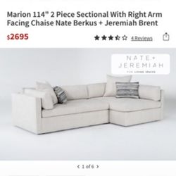 Sectional Couch 114” With Right Arm Facing