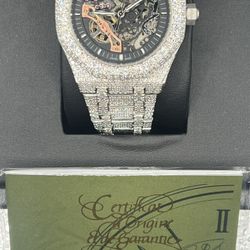 Bust Down Moissanite AP Style Skeleton Watch – Fully Iced Out – Diamond Tester Pass