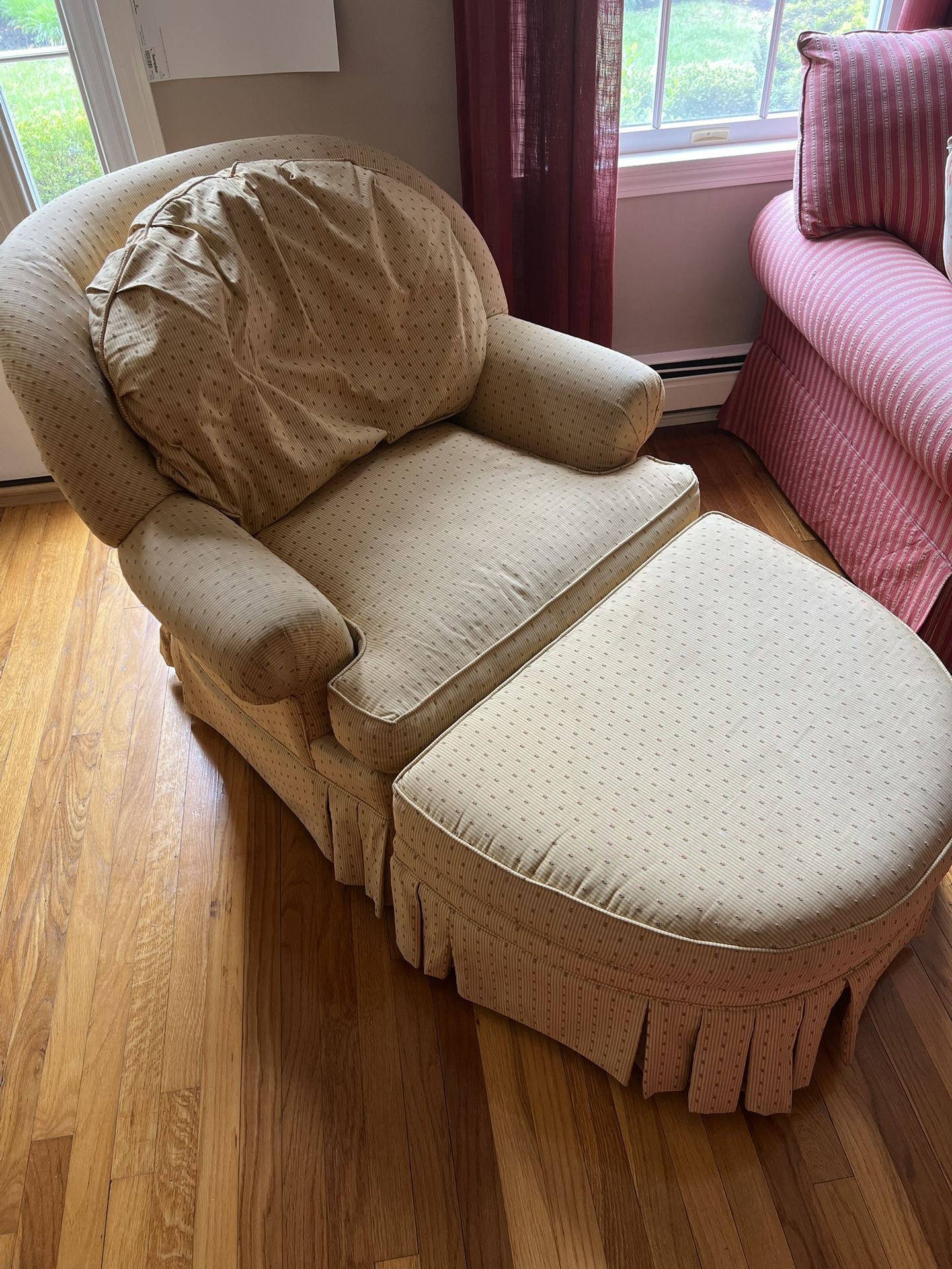 Classic Upholstered Armchair & Ottoman Set