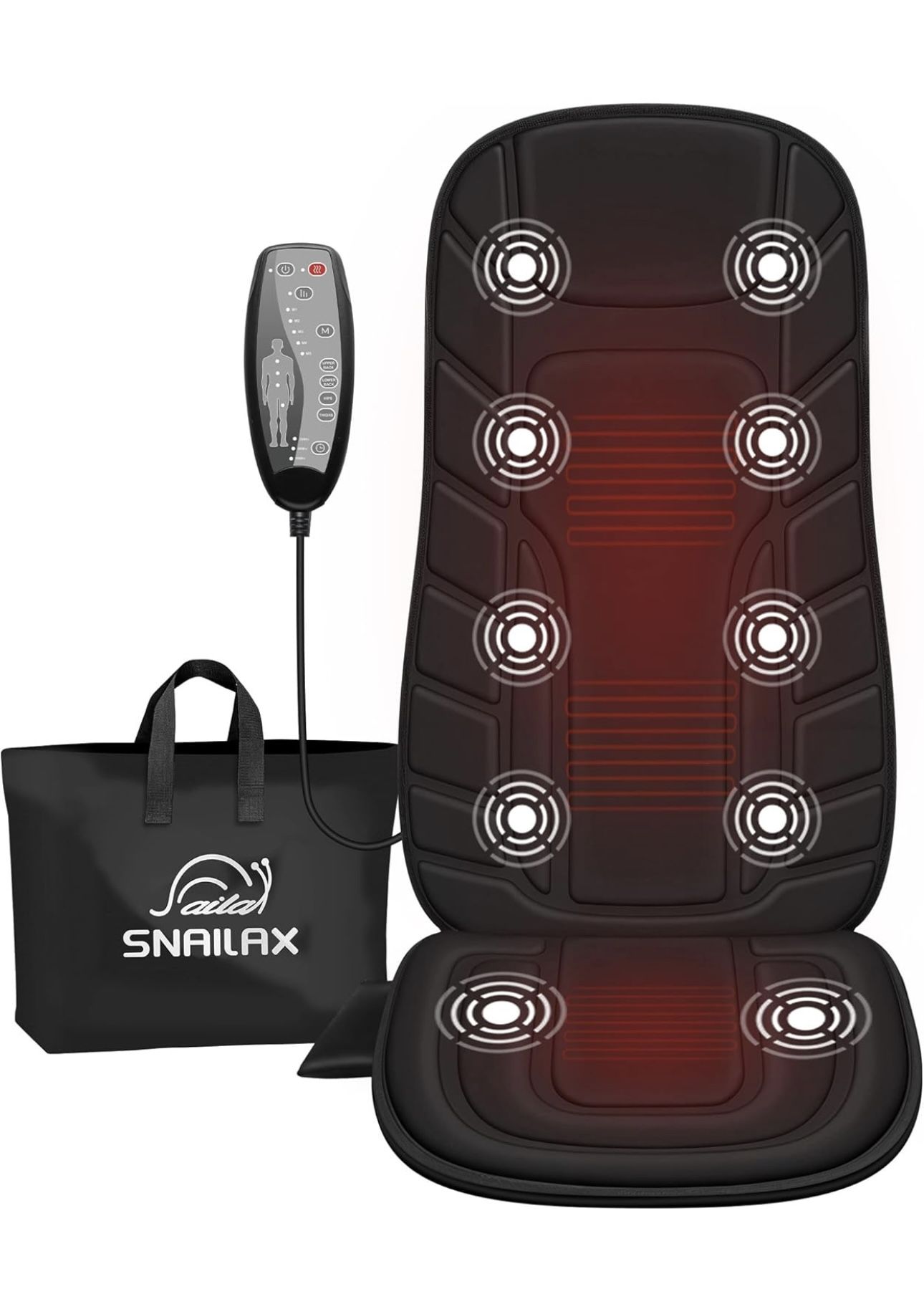 Snailax Massage Seat Cushion with 10 Vibration Motors, Back Massager with Heat, Massage Chair Pad with 5 Vibration Modes, 2 Heating Levels, Chair Mass