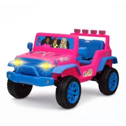 12v Adventure Ride On Car Barbie Kids Ride On Car with LED Lights and Rechargeable Battery