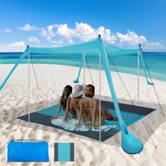 Beach Canopy Tent Sun Shade with Blanket Sun Shelter 11x11 FT with UPF 50+ UV Protection