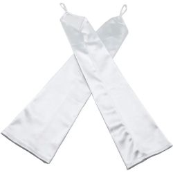 Women's Fingerless White Long Satin Fabric Gloves Stretchy Elbow Length Gloves