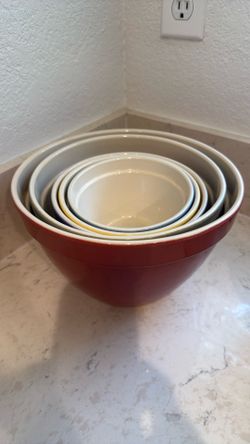 Crate & Barrel “Addison”  Ceramic Mixing Nesting 5-Bowl Multi-color Set -  Made in Portugal