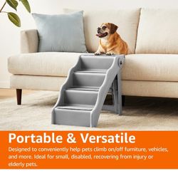 Foldable Non-Slip Pet Stairs, Steps for Dogs and Cats, 14.6'' W x 22.75'' D x 19.5'' H, Grey