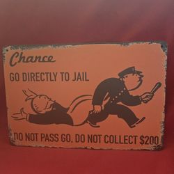 12" By 8" Retro Metel Tin Sign Go Directly To Jail 