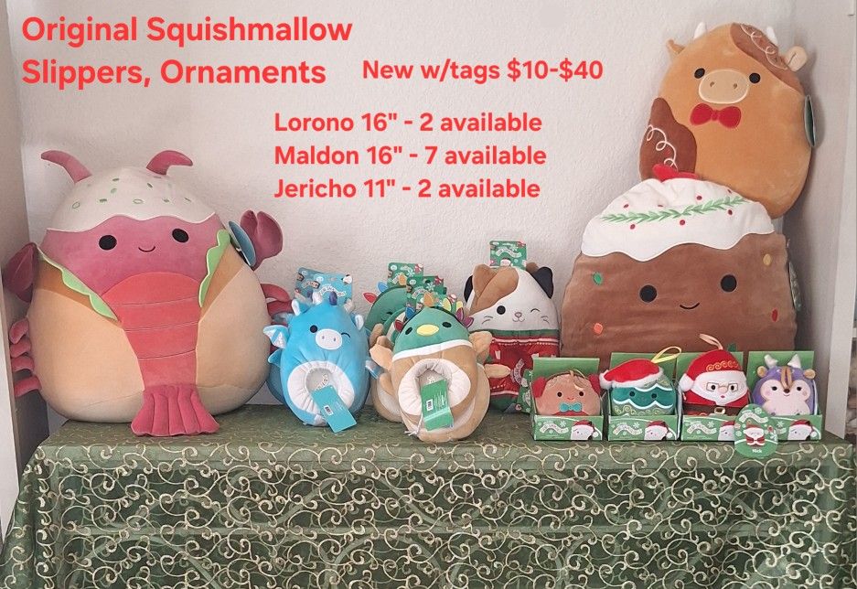 Original Squishmallow Plushies, Slippers, Ornaments