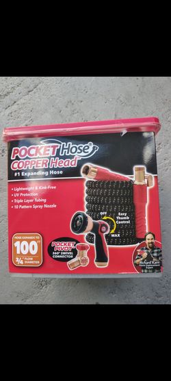 NEW Pocket Hose 100' Copper Head Garden Hose 3/4" Light Duty Triple Layer Latex