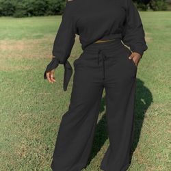 2 Piece Sweatsuit Fleece Long Sleeve Crop Top Sweatshirt and High Waist Jogger Pant Sets Womens Sweatpants Tracksuit