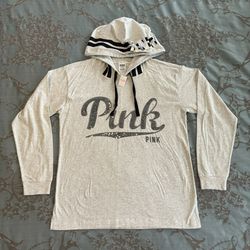 Victoria's Secret PINK Bling Campus Pullover Hoodie Long Sleeve Tee Gray Large