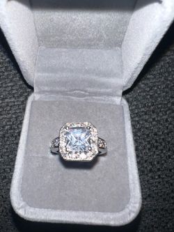 Size 7 Halo Cushion Cut Ring - -UP Box - Silver Plated