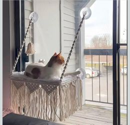 Cat Window Perch Boho Hammock with Screw Suction Cups Wall Mounted Pet Resting Seat Bed for Indoor