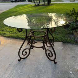 Round Wrought Iron Dining Table w/ Glass Top